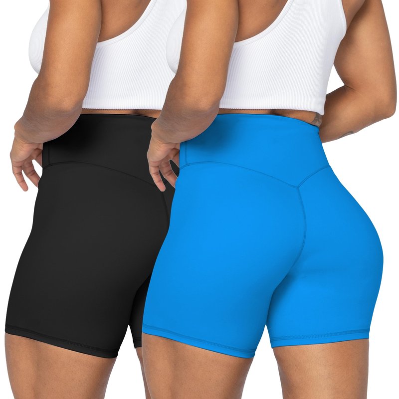 Sunzel Women's Biker Shorts in High Waist Tummy Control with No Front Seam 5" Black+Blue (2 Pack) X-Large