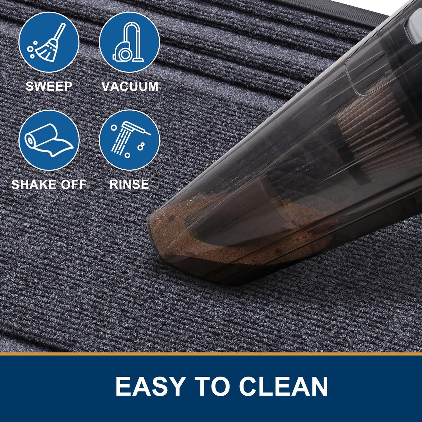 Buganda Front Door Mat Indoor Outdoor Entrance, Non-Slip Natural Rubber Doormats, Easy Clean, Low Profile, Dirt Trapper Entryway Floor Mats for Outside, Garages and Patios, 47x32, Grey