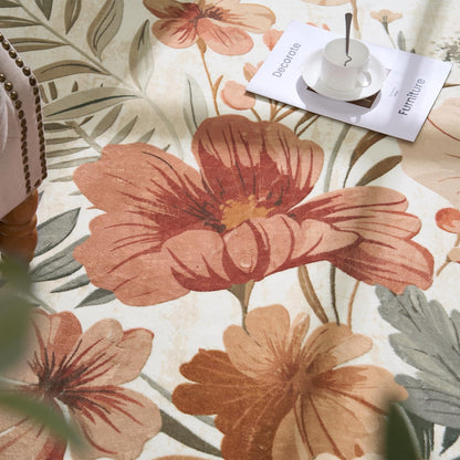 jinchan Renouveau Floral Area Rug 5x7 Oval Rug Living Room Washable Modern Oriental Flower Print Non Slip Carpet for Bedroom Dining Room Entryway Home Office Pink/Grey