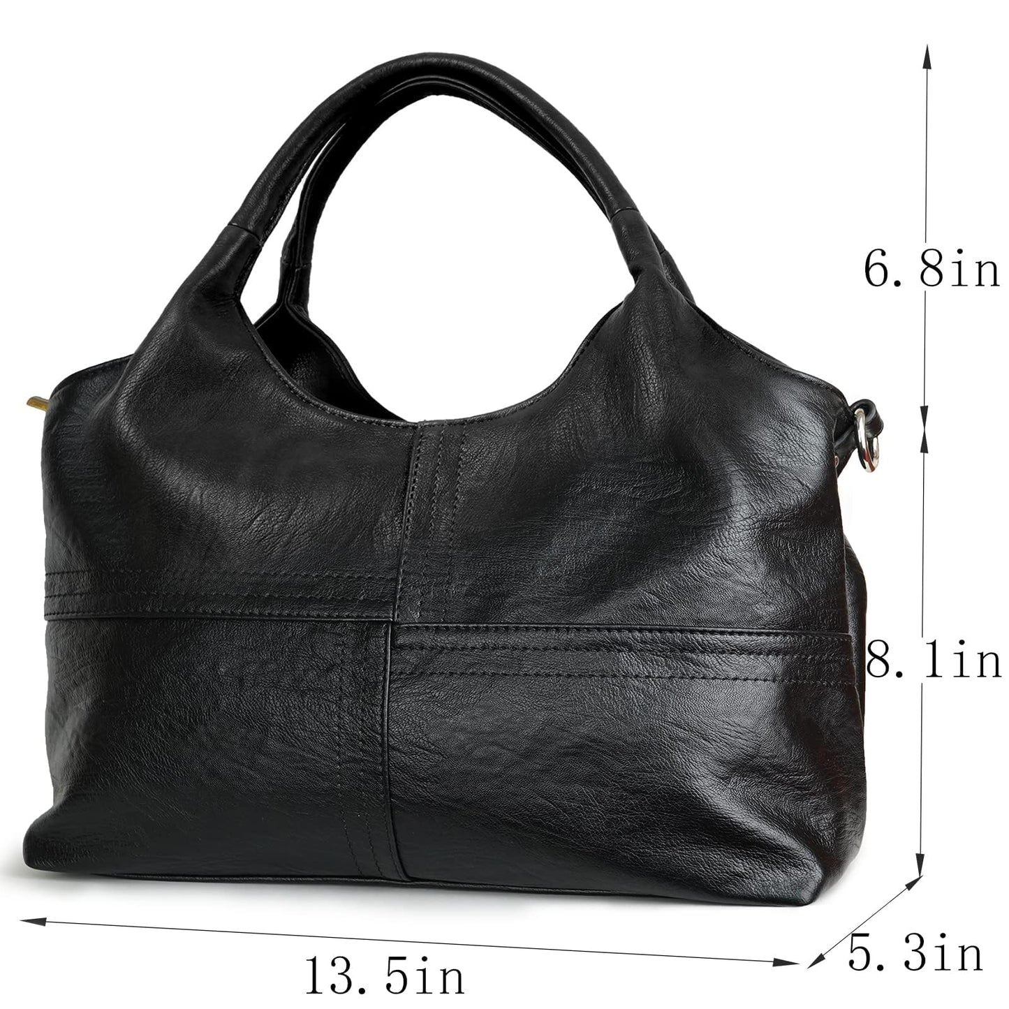 KOGTLA Vegan Leather Purses for Women with Detachable Satchel Strap, Ladies Handbags, Tote Hobo Bags with Top Handle Black