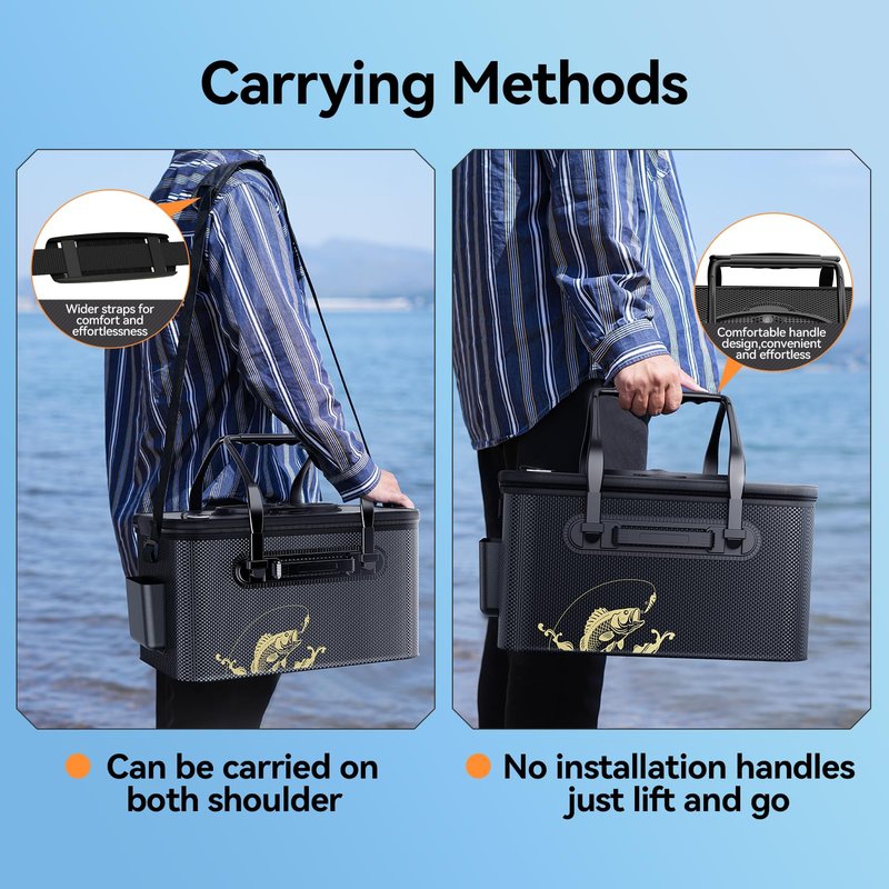 yuzhiyuan Fishing Bucket Foldable， 6Gallon/8Gallon/10Gallon,Live Fish Container Multi-Functional Live Fish Bait Bucket,for Fishing, Camping, Moving