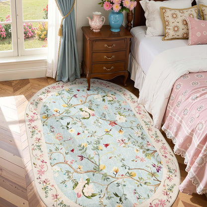 jinchan Floraison Floral 5x7 Oval Area Rug Washable Oriental Flower Design Non-Slip Lightweight Low-Pile Soft Chinoiserie Carpet for Living Room Bedroom Nursery Home Decor Blue/Pink