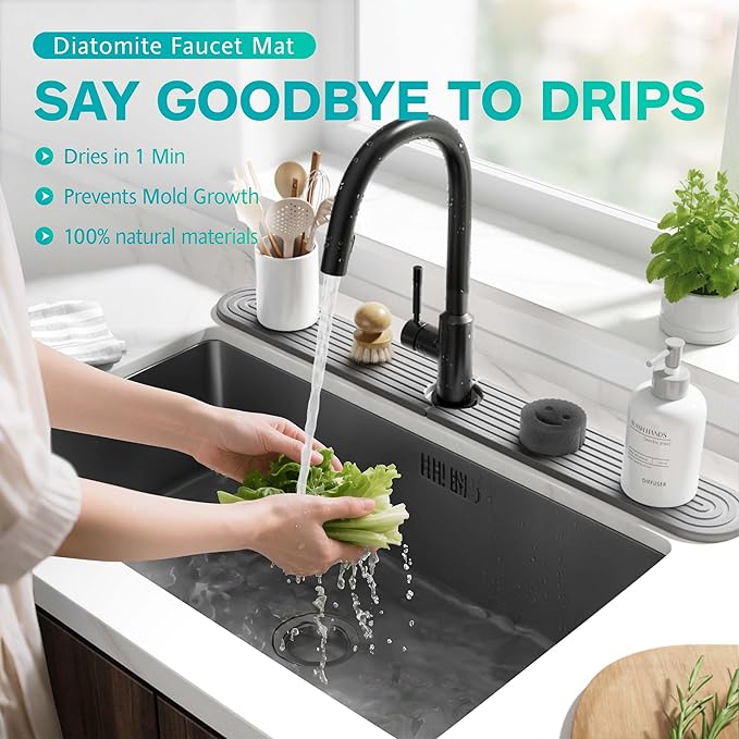 Stone Faucet Mat for Kitchen Sink – Diatomite Fast-Drying Stone Tray, Faucet