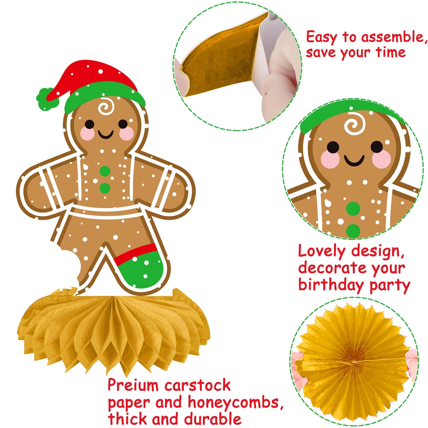 Christmas Honeycomb Centerpieces 12Pcs Gingerbread Man Party Table Centerpieces Gingerbread Party Decorations Merry Xams Snowflake Centerpieces for Winter Holiday Favor Supplies