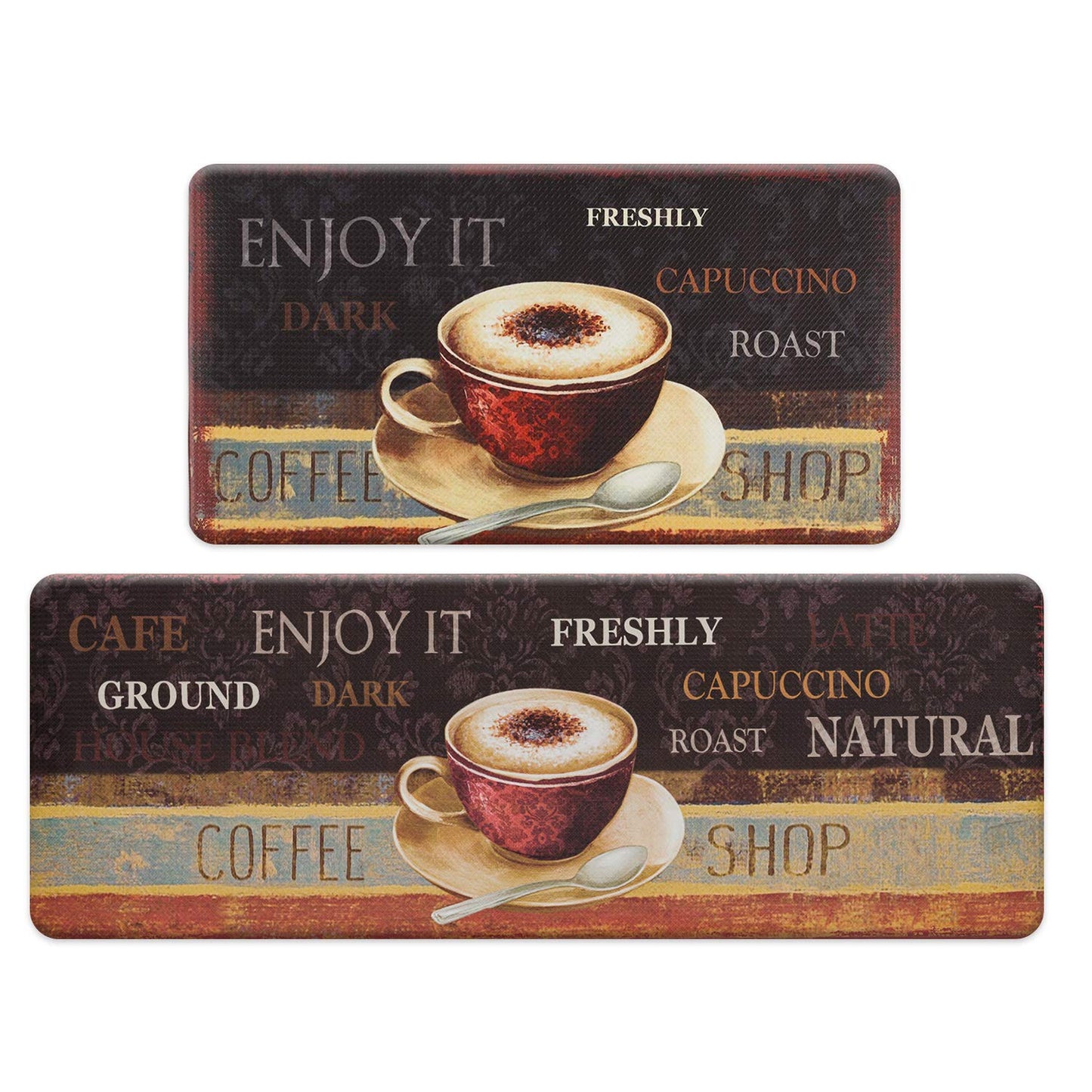 ROSMARUS Coffee Kitchen Rug Set 2 Pieces, Kitchen Floor Mats Cushioned Anti-Fatigue Waterproof Easy to Clean Comfort Standing Kitchen Mats for Floor