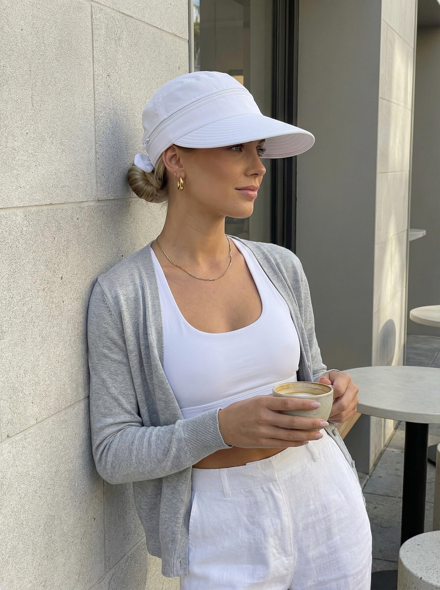 AlturaGo 2-in-1 Women’s Sun Visor Hat Wide Brim Sun Hat Zipper Off Ponytail Friendly, Lightweight Quick Dry, Summer UV Protection, White