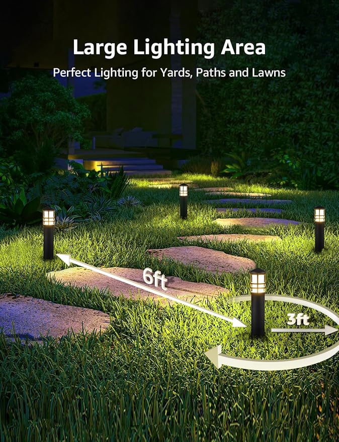 SUNVIE 12-Pack Low Voltage Landscape Pathway Lights 3W Outdoor Landscape Lighting 3000K 12-24V LED Bollard Path Lights Wired CRI 90+ Aluminum Pathway Lighting for Walkway Yard Garden, ETL Listed Cord