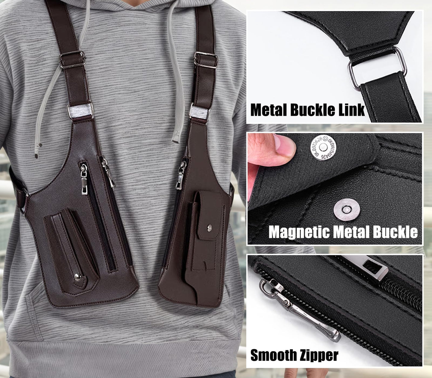 Underarm Shoulder Bag for Men,with Hidden Phone Wallet Pocket,Double Armpit Anti-Theft Cross-Body Concealed Carry,Premium PU Leather Adjustable Shoulder Underarm Bag(Black)