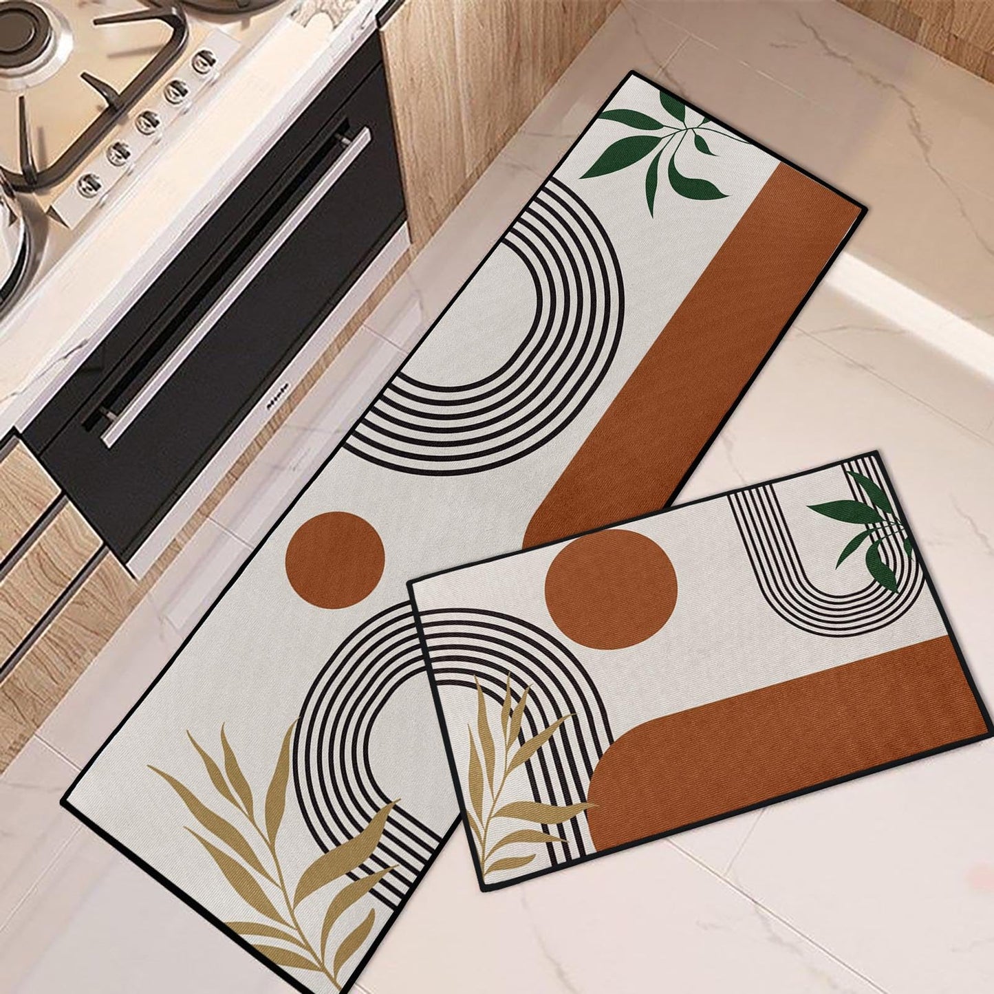 Tayney Mid Century Boho Home Kitchen Rugs and Mats Non Skid Washable Set of 2, Bohemian Mats for Floor, Abstract Geometric Runner Rug, Modern Minimalist Kitchen Decor