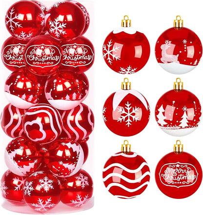 Joiedomi 24 Pcs 2.3” Red & White Christmas Ball Ornaments, Shatterproof Plastic Christmas Tree Ornaments, Hanging Decor for Wreath Garland Party Weddings Holidays