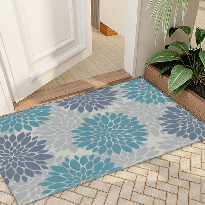 Cryomitron Teal Daisy Floral Area Rug 2x3 Blue and Grey Floral Summer Decorative Front Door Mat Rustic Flower Non-Slip Low Pile Doormat Washable Entryway Rug for Bathroom Living Room Bedroom