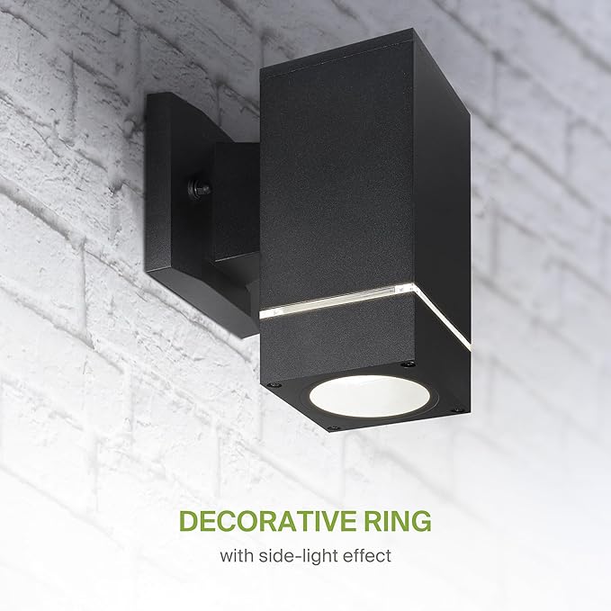 ASD 1 Light Square Outdoor Wall Light Fixture | 60W E26 Bulb Socket 120V ETL Cylinder Up Down Lights | LED/CFL/Incandescent Bulb Exterior Wall Sconce | Front Door, Porch Patio | Ringed Black, 6 Pack
