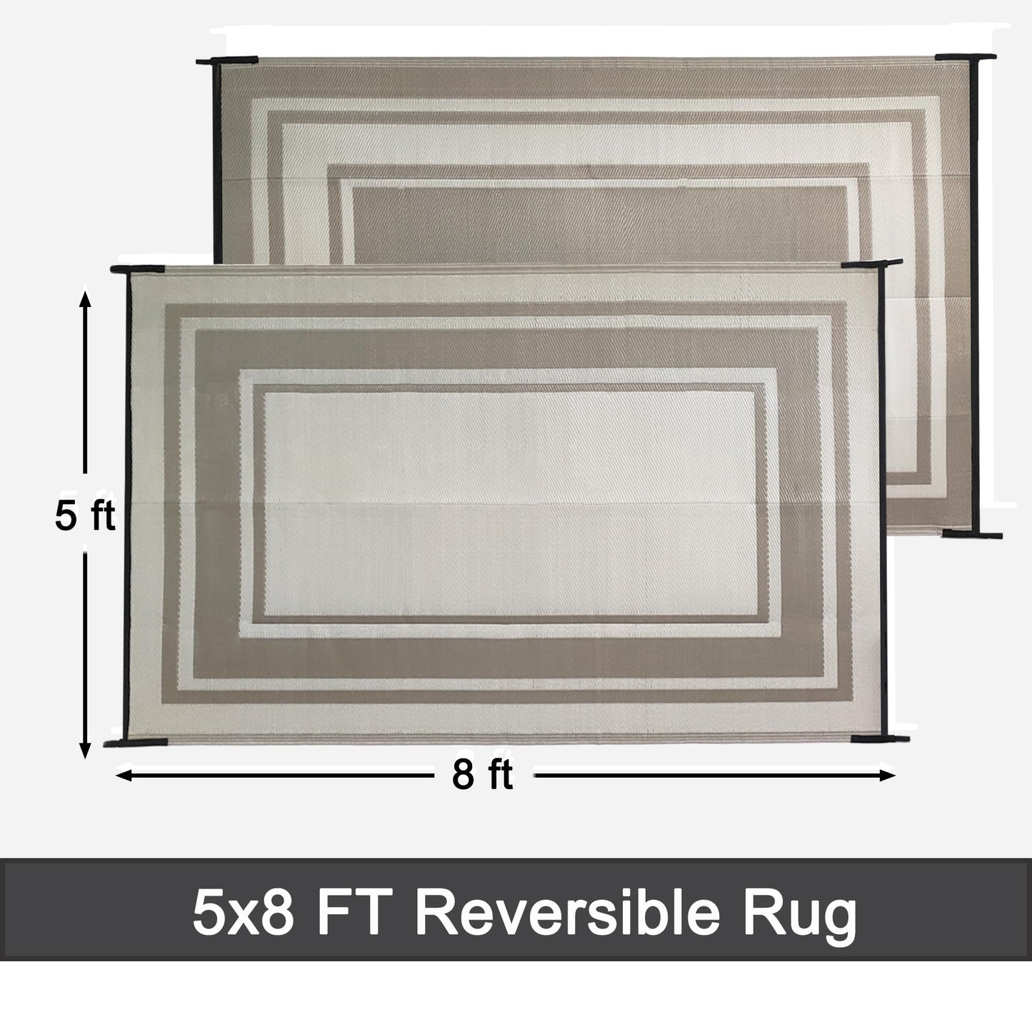 RURALITY Outdoor Rugs 5x8 for Patios Clearance,Waterproof Plastic Straw Mats for Porch,Deck,RV,Backyard,Balcony,Reversible,Recyclable,Easy to Clean,Modern Geometric