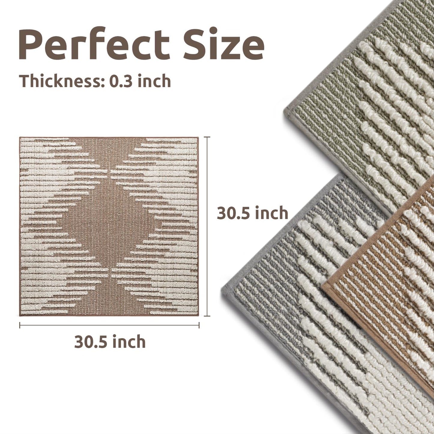 PADOOR Stair Treads Landing Mat Non Slip for Wooden Steps Indoor, 3D Peel and Stick Stair-Carpet Treads Washable Reusable Adhesive Stair Rugs for Kids and Dogs 31"x31" Brown
