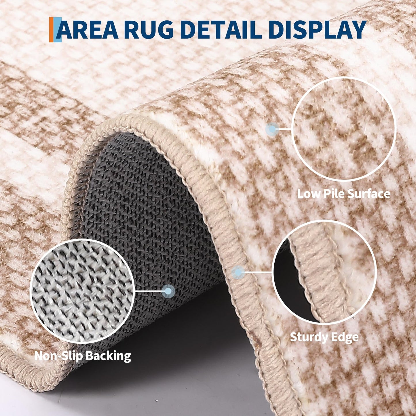 COZYLOOM 5x7 Living Room Rugs Washable Kids Bedroom Rug Non Slip Stain Resistant Modern Bordered Rug Non Shedding Low Pile Carpet Foldable Thin Minimalist Mats for Entryway Nursery Office, Beige
