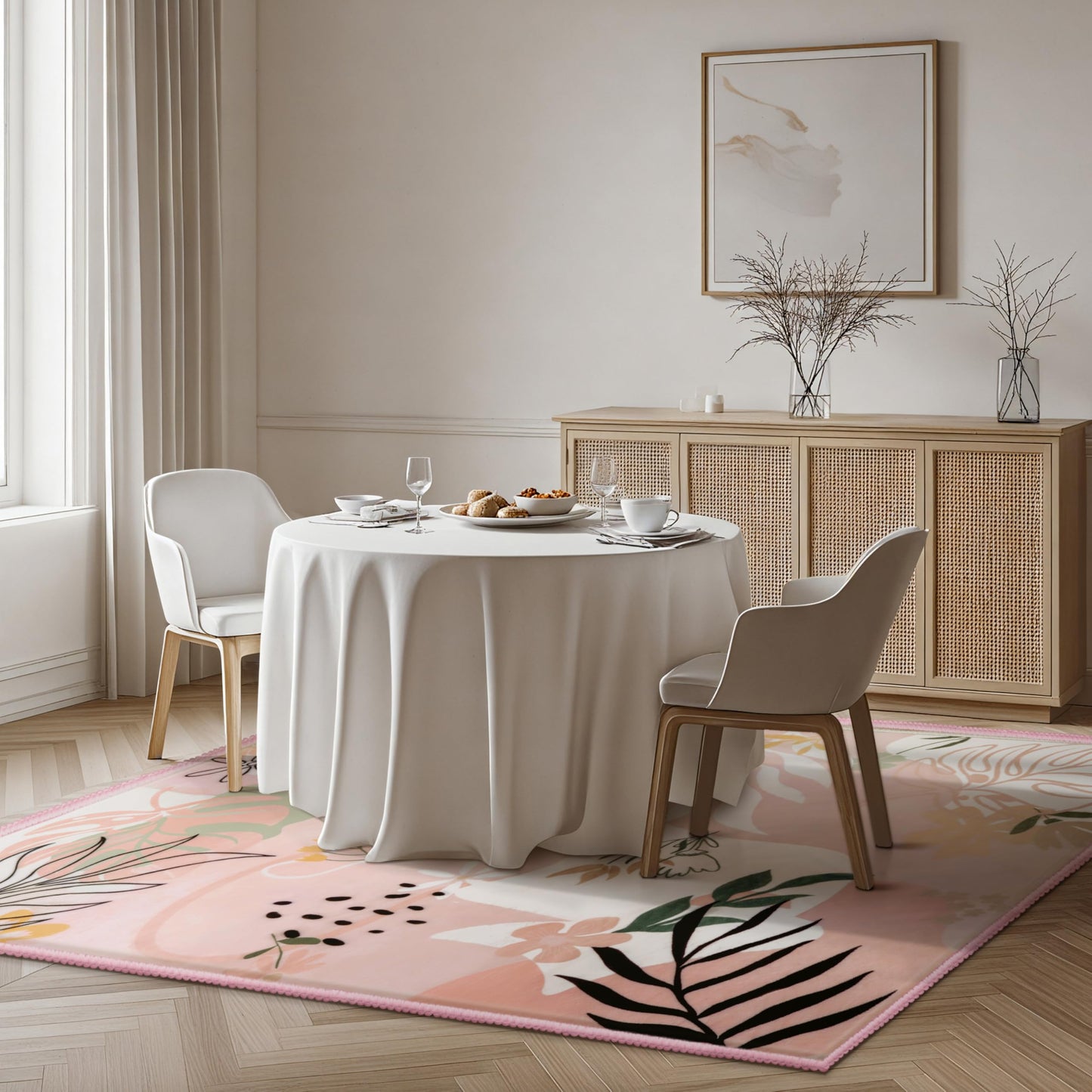 Joiedomi 5x7 Area Rugs for Living Room Non-Slip Washable Rug with Rubber Backing Large Soft Art Floral Carpet for Bedroom Kids Nursery Dining Room (Pink)