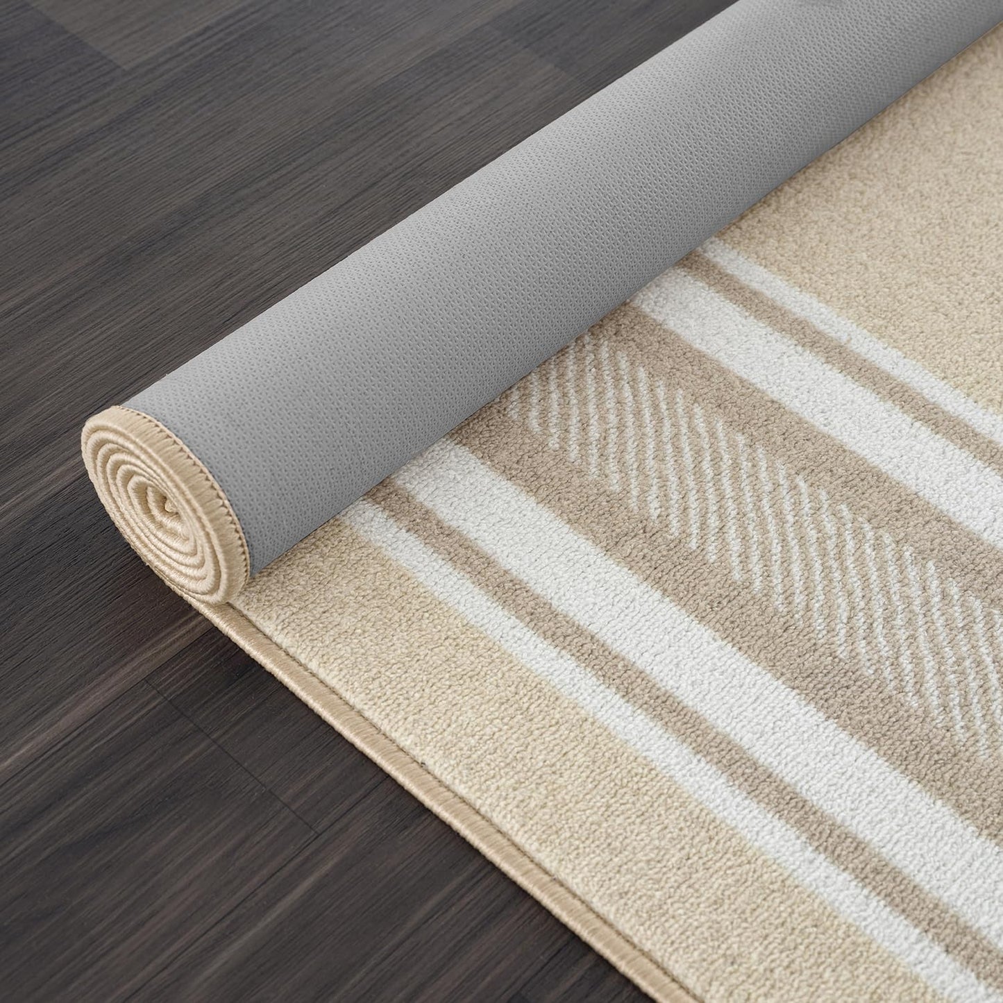 Beverly Rug Non Slip Area Rugs 5x7 Modern Bordered Non Skid Rubber Backing Soft Area Rug for Living Dining Room Easy to Clean Non Shedding Kitchen Bedroom Indoor Carpet 5 x 7 Beige