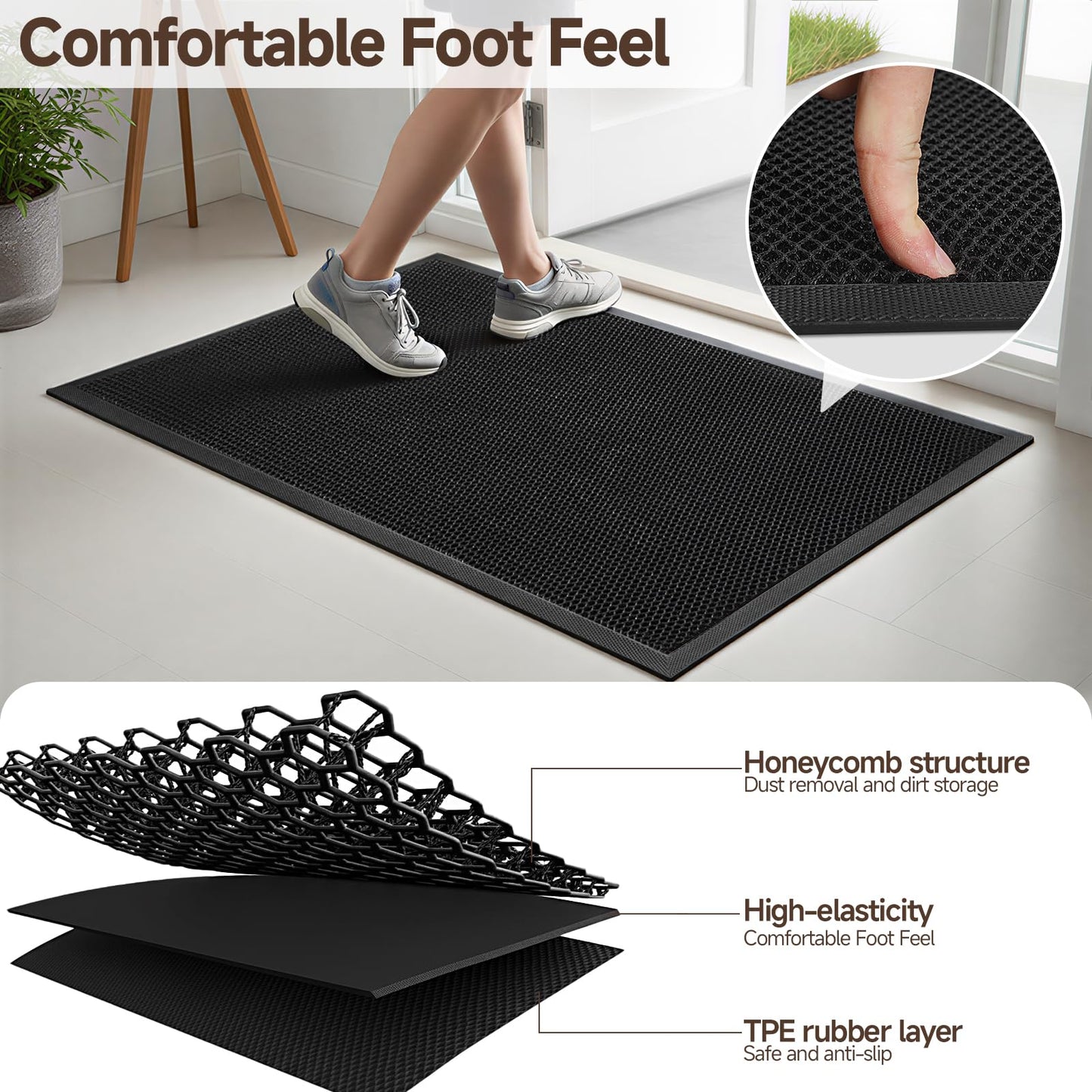 TANYOYO 3'x4' Commercial Floor Rubber Entrance Mat, Mesh Heavy Duty Door Carpet, Non-Slip Dirt Trapper Mat for Mudroom, Garage, Barbershop & High Traffic Areas, Black