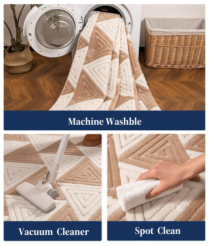 YIHOUSE Neutral Ultra Soft Area Rugs for Bedroom 5x7, Beige Geometric Rug with Triangular Patterns, Comfortable Plain Area Rug for Bedroom, Japandi Washable Rugs for Living Room