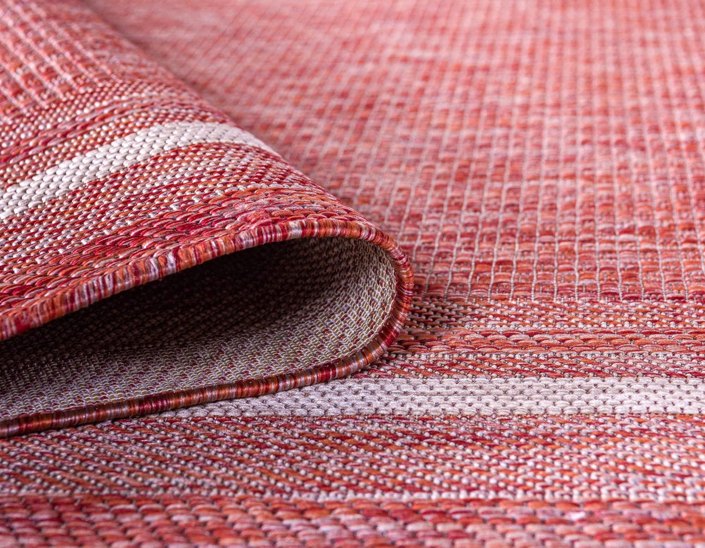 Unique Loom Outdoor Border Collection Area Rug - Soft Border (4' 1" x 6' 1" Rectangle, Rust Red/ Ivory)