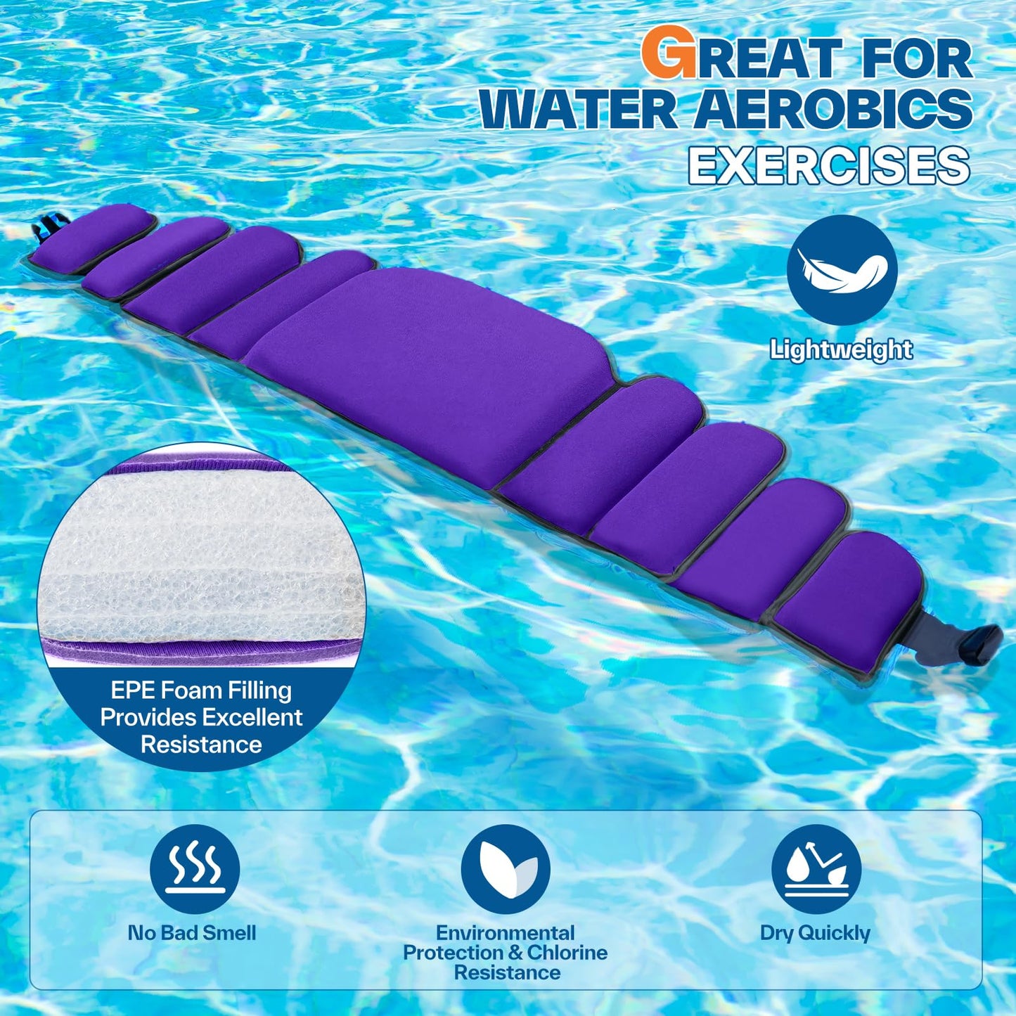 Sportneer Aqua Belt Water Aerobics Equipment: Swimming Belt Pool Exercise Equipment for Adults Aqua Float Belts with Adjustable Foam Blocks for Aquatic Fitness Training Low-Impact Workout Purple
