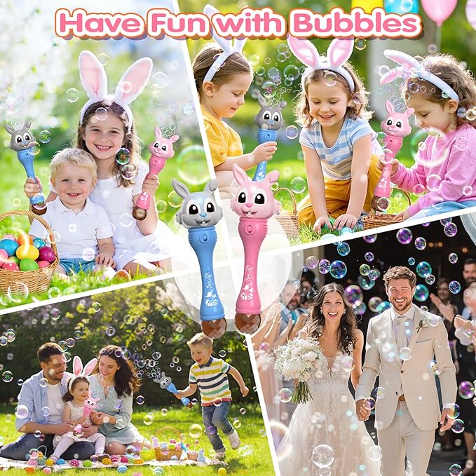Bubble Machine for Kids 2 Pack Bunny Bubble Wands Easter Basket Stuffers for Toddler Automatic Rabbit Bubble BlowerOutdoor Bubble Toys Easter Gift for Age 3 4 5 6 7 8 Years Old Boys Girls