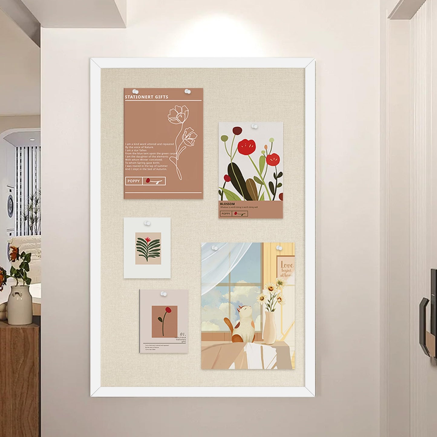 Yunihome 13.3x17.7 InchCork Board for Wall Hanging with Linen, Bulletin Board with Push Pins, Mounted Memo Message Board for Home Office Decor, Dorm Room Essentials, Classroom Organization