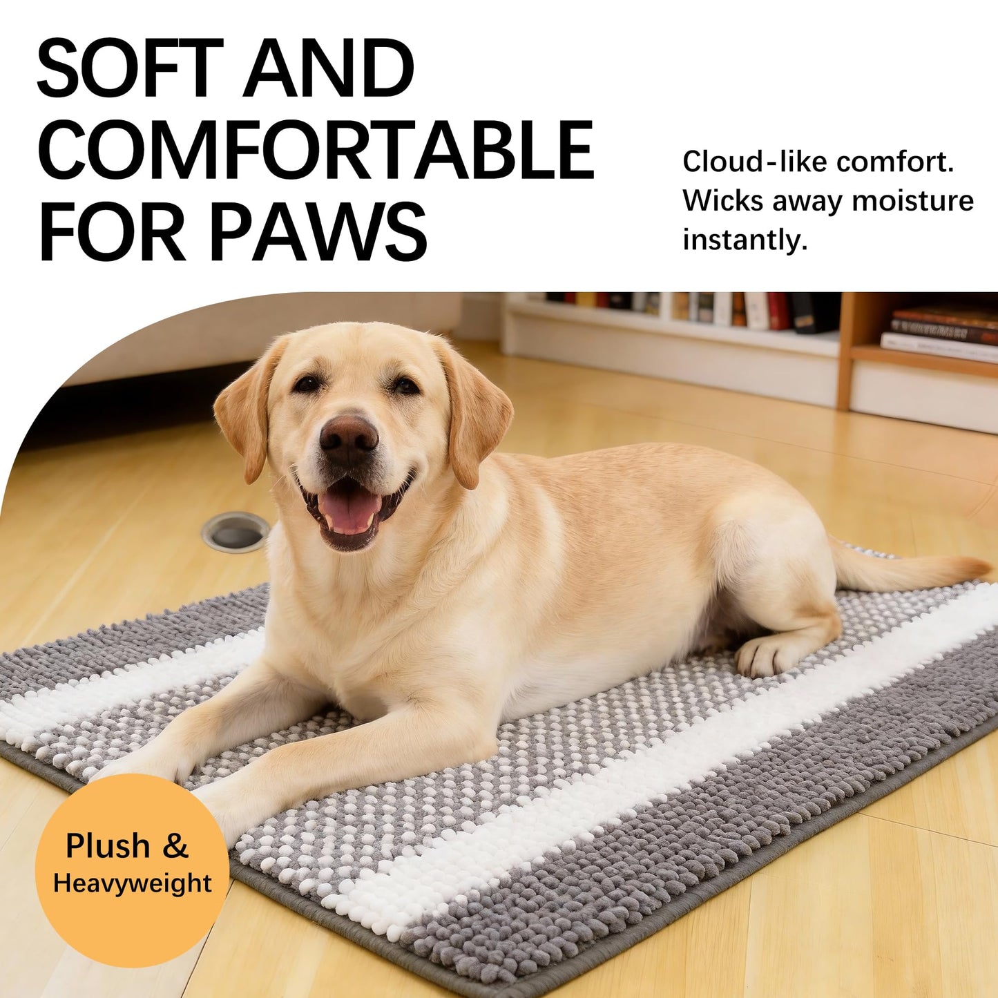 Fogkiss Dog Door Mat for Muddy Paws - Absorbent Quick-Dry Non-Slip Washable Chenille Pet Rug, Indoor Entryway Mat for Front Door & Crate (Gray White, 36" L*24" W)