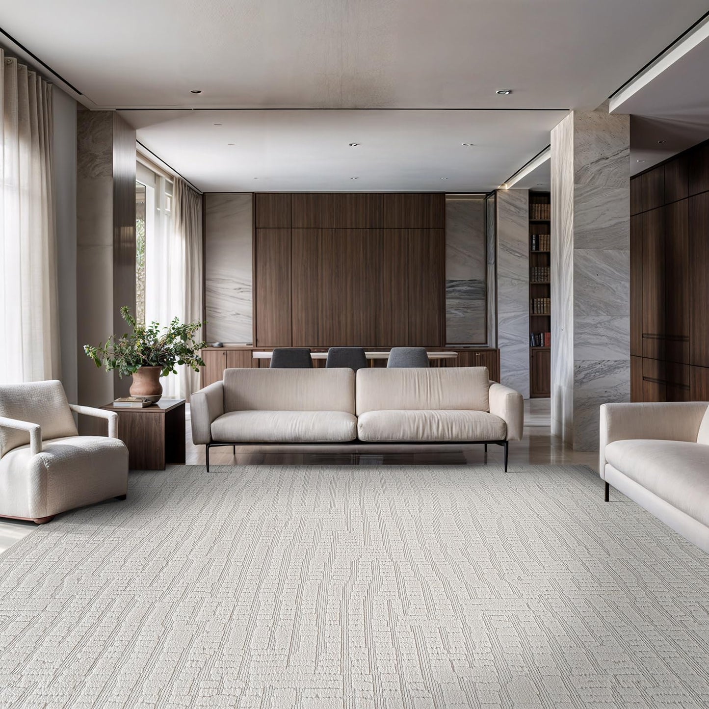 Luul Home Modern Micro Loop Indoor Area Rugs for Living Room Bedroom Kitchen Geometric Pebble White 8x10 Luxury Durable Low and High Pile Non-Shedding Stain Resistant Soft Area Carpet 8 x 10