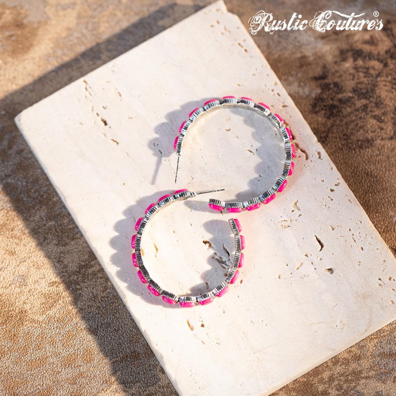 Rustic Couture's Western Navajo Beaded Hoop Earrings for Women Cowgirl Country Concho Lightweight Statement Jewelry RCE-1064SL
