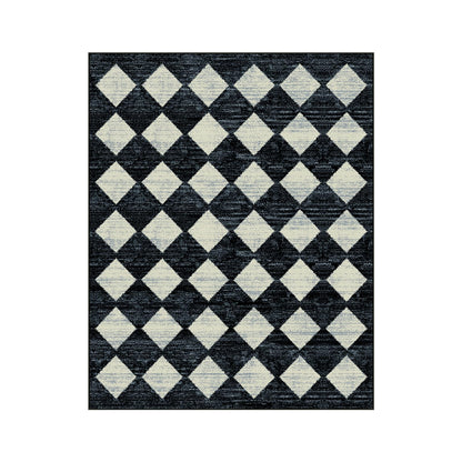 Lahome Zelie Checkered Washable 8 x 10 Area Rugs for Living Room, Black Bedroom Rug 8x10 Under Bed, Geometric Trellis Soft Ultra-Thin Indoor Carpet for Dining Room Dorm Kids Playroom (8'x10',Black)