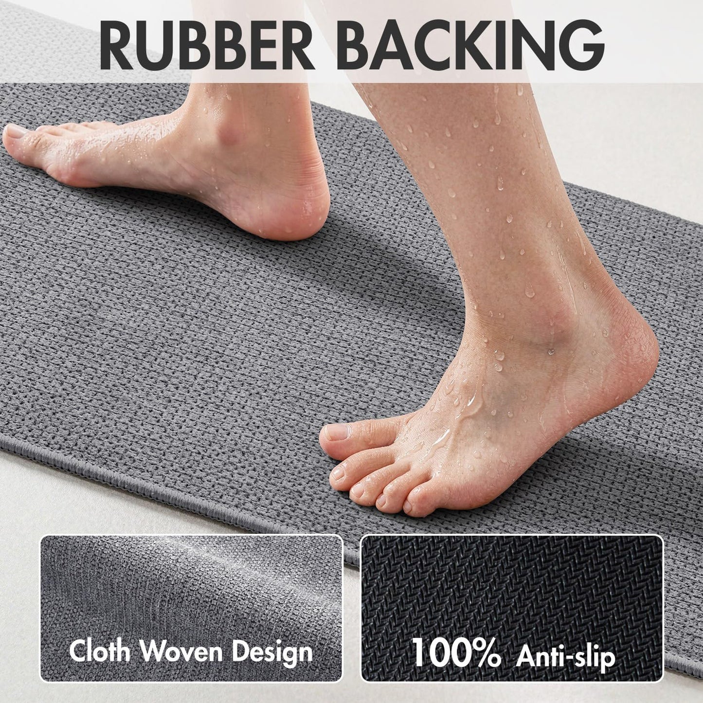 MIULEE Set of 2 Ultra Thin Bathroom Rugs, Rubber Bath Mats for Bathroom Non Slip, Quick Dry Absorbent Bath Rug Machine Washable, Fit Under Door, Shower, Sink, Home Decor, Grey, 17x27 Inch