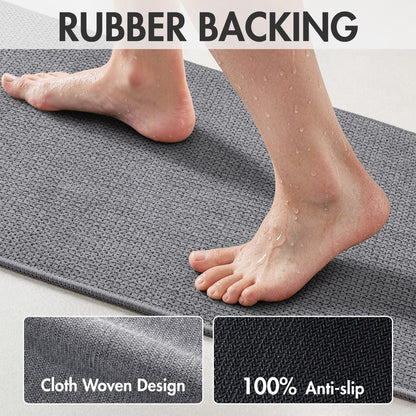 MIULEE Set of 2 Ultra Thin Bathroom Rugs, Rubber Bath Mats for Bathroom Non Slip, Quick Dry Absorbent Bath Rug Machine Washable, Fit Under Door, Shower, Sink, Home Decor, Grey, 17x27 Inch