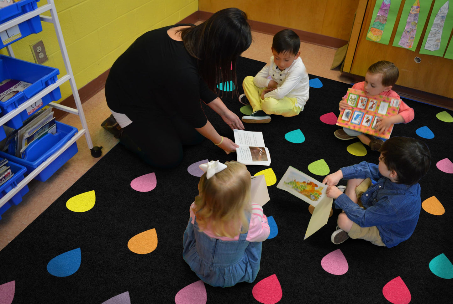Flagship Carpets Rain Children's Classroom Décor Area Rug for Schools, Durable and Fun for Learning Centers, Daycares and Preschools, 7'6" X 12' - Black