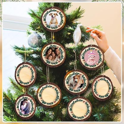 Blulu 24 Pcs Christmas Pictures Frame Ornaments Bulk Rustic Wooden Photo Ornaments Hanging Picture Frames Christmas Memories Gifts Keepsake for Tree