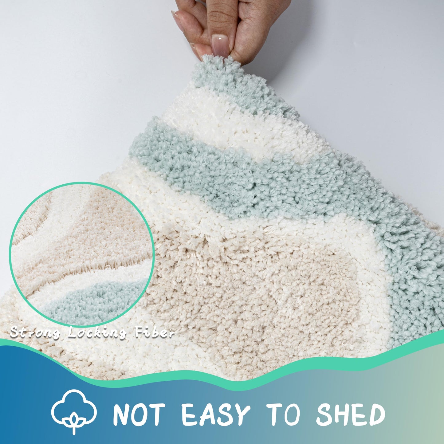 Cevolyn Blue Green Beach Bathroom Rug, Non-Slip Ultra Soft Microfiber Cute Coastal Bath Mat, Absorbent 3D Tufted Ocean Wave Decor for Floor, Shower, Tub, Machine Washable, 20"x32"
