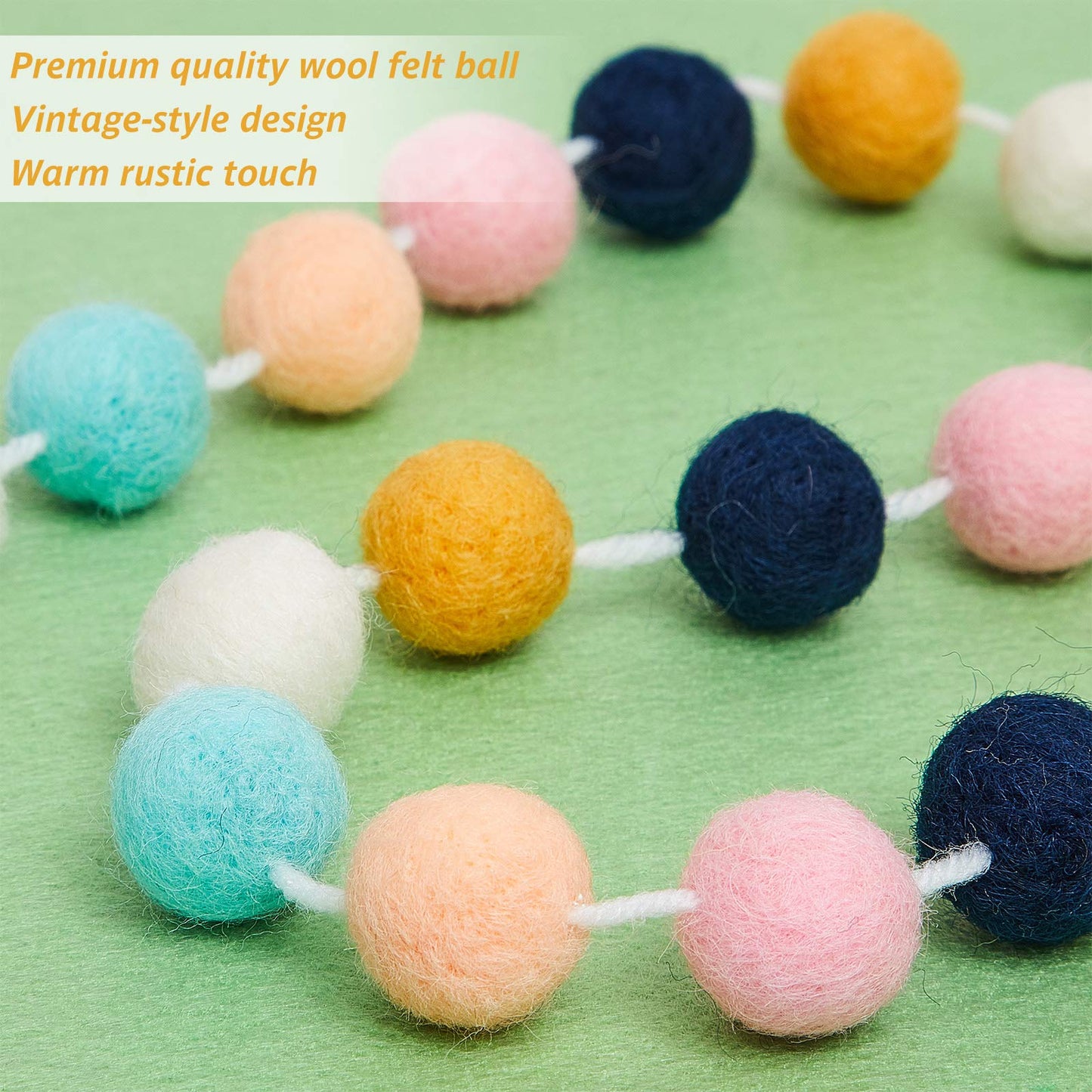 WILLBOND 2 Pieces Wool Felt Rainbow Ball Garland Colorful Pom Pom 6.5 ft Long 24 Ball Garland for Easter Mardi Gras Classroom Halloween Thanksgiving Xmas (Classic Colors)