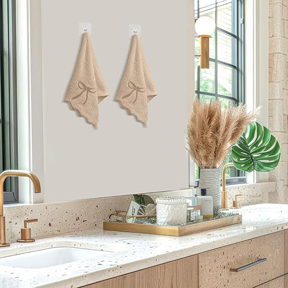 2 Pcs Brown Scalloped Hand Towels