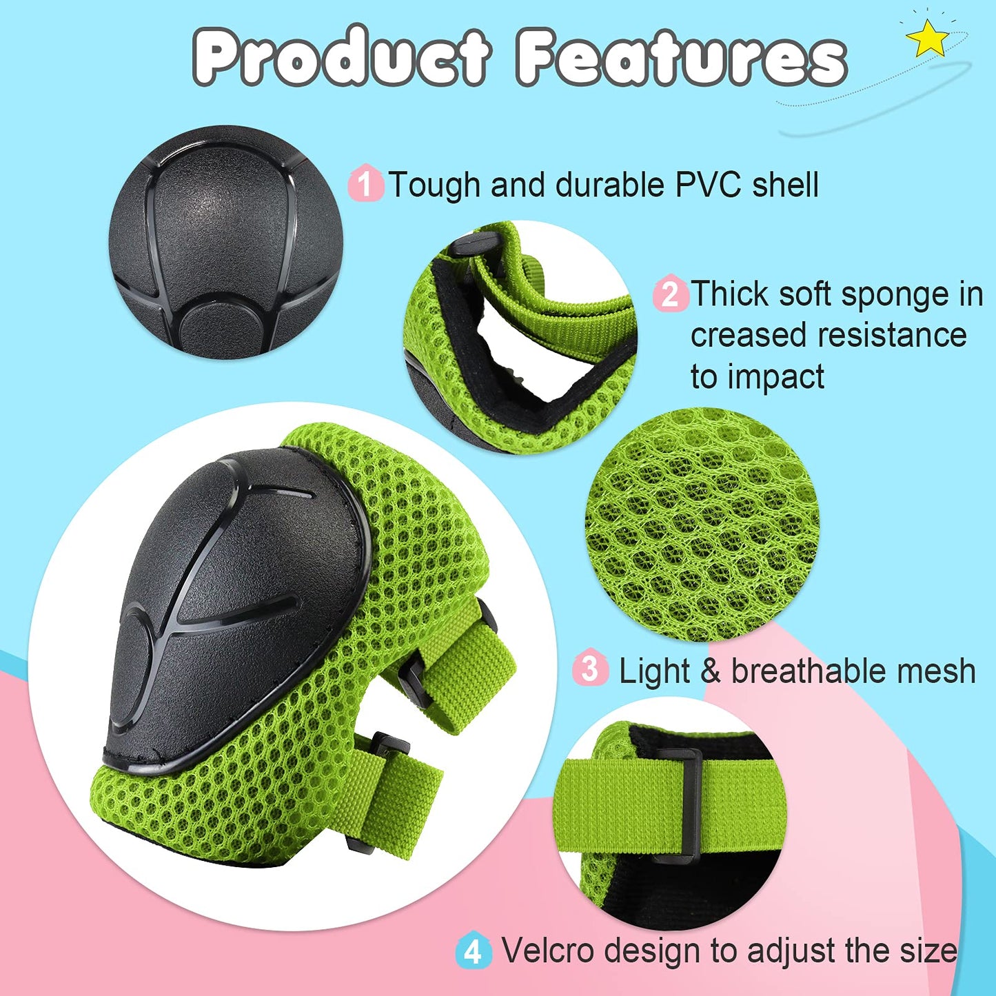 BURSUN Kids Bike Helmet Set Toddler Helmet Kids Helmet Adjustable for Ages 2-3-5-8-14 with Knee Elbow Wrist Pads, Multi-Sport Protective Gear for Cycling Skateboard Scooter Skating Boys Girls