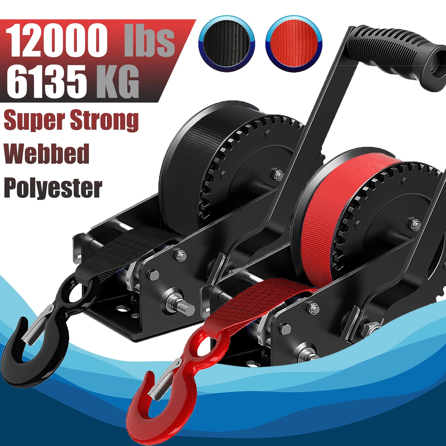 Boat Trailer Winch Strap With Hook 2" x 20' - 10,816lbs Breaking Strength Heavy Duty Hand Crank Replacement for Jet Ski, Automotive Towing