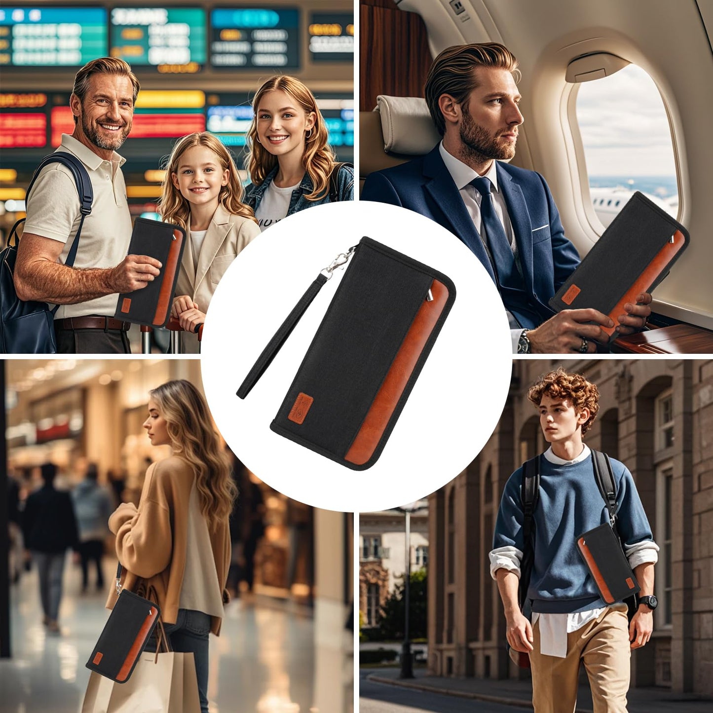 Passport Holder Family Travel Large RFID Blocking Passport Organizer, Travel Essentials Premium Wallets Credit Cards Case, Multi Pocket Waterproof Document Bag for Airports Vacations Business Trips