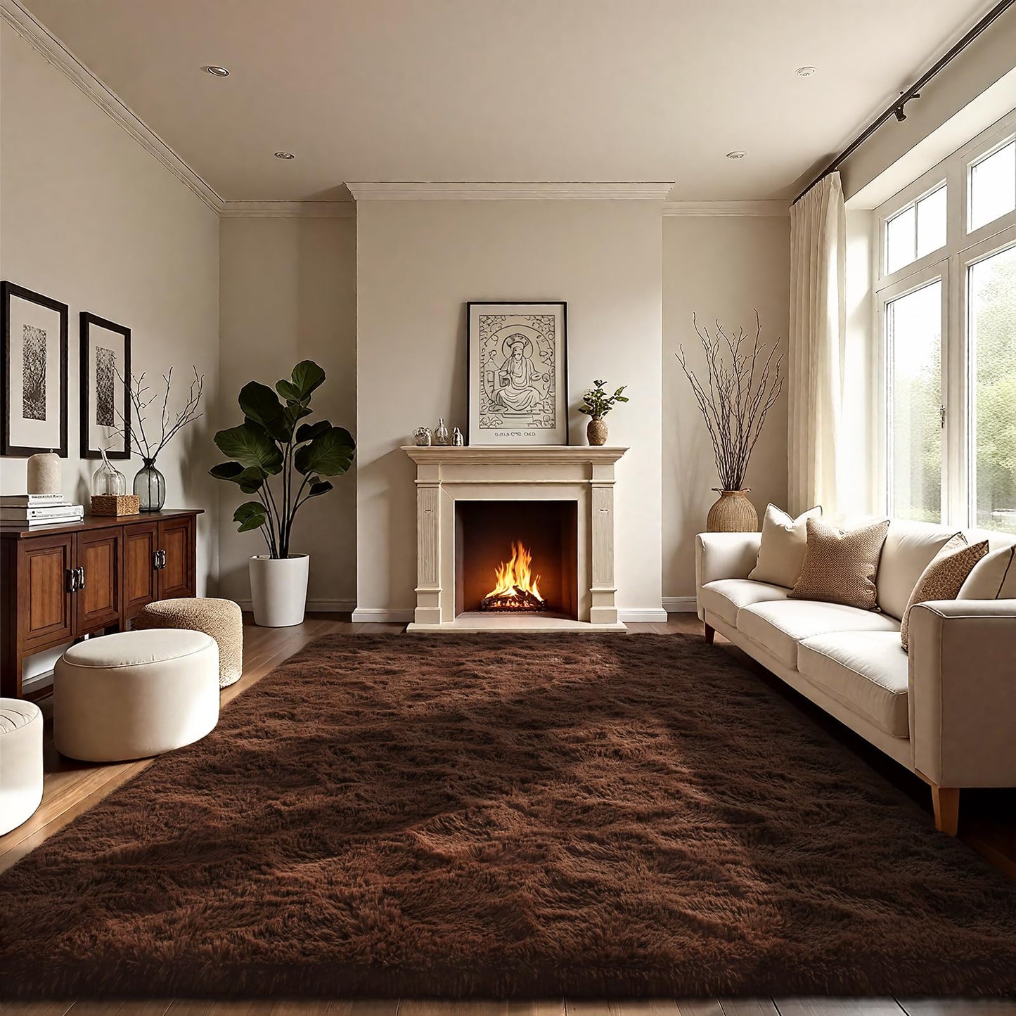 LOCHAS Ultra Soft Indoor Modern Area Rugs Fluffy Living Room Carpets for Children Bedroom Home Decor Nursery Rug 4x6 Feet, Brown