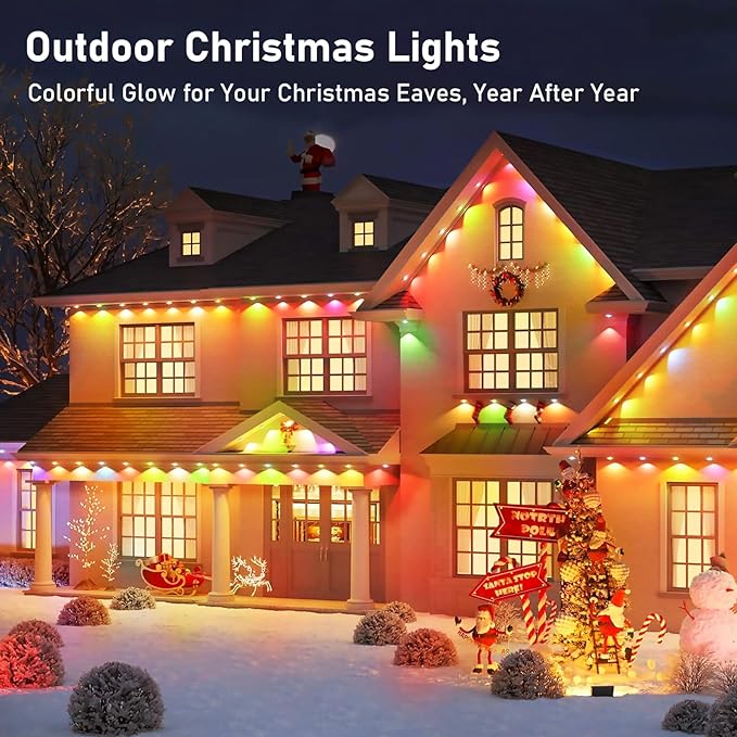 200FT Christmas Permanent Outdoor Lights,RGB+IC Eaves Lights with App & Remote Control,DIY Multi-Color Scene Modes,IP67 Waterproof,Outdoor Strings for House,Holiday Decorations for Christmas