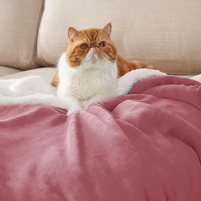 Bedsure GentleSoft Sherpa Fleece Blankets King Size for Bed - Thick and Warm Throw for Women, Soft Fuzzy Plush King Blanket for Winter, Dusty Rose, 108x90 Inches
