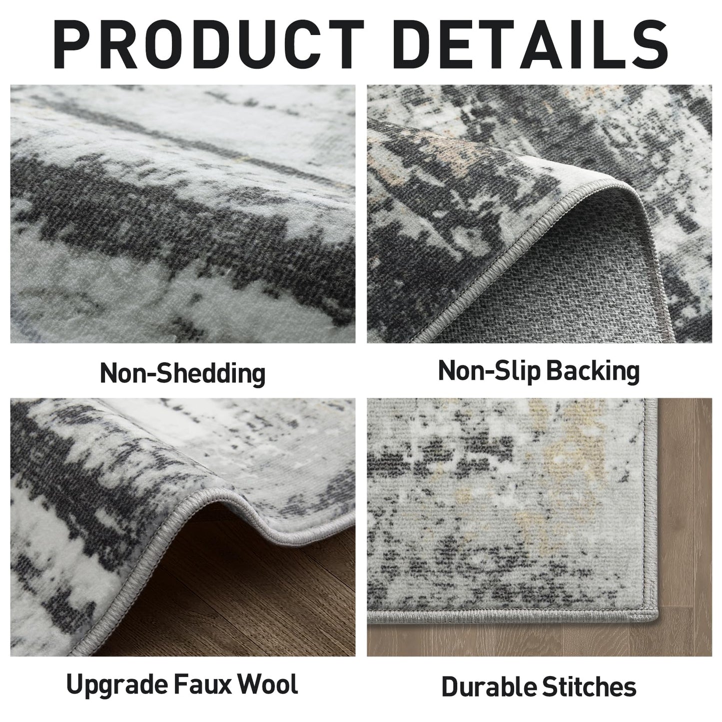 2'6''x8' Runner Rugs Washable Rug: Modern Abstract Hallway Runner Rug Indoor Soft Low Pile Thin Carpet Anti-Skid Non-Shedding Carpets for Kitchen, Entryway, Laundry, Bedroom - Black Grey Gold