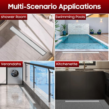 DLONE Linear Shower Drain | 24" AISI 304 Stainless Steel Linear Drain, Brushed Nickel Shower Drain with Tile Insert Panel & Adjustable Feet, Long Rectangle Shower Floor Drain in Bathroom, Balcony etc