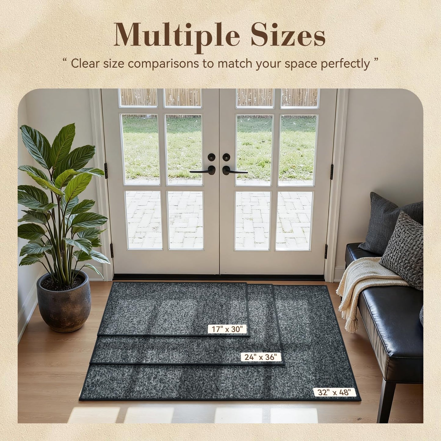 MontVoo Door Mat Indoor Entrance Doormat, Absorbent Durable Rubber Non Slip Front Door Mat for Inside Entry Entryway Dirt Trapper Welcome Mat, Darkgrey 32''x48''