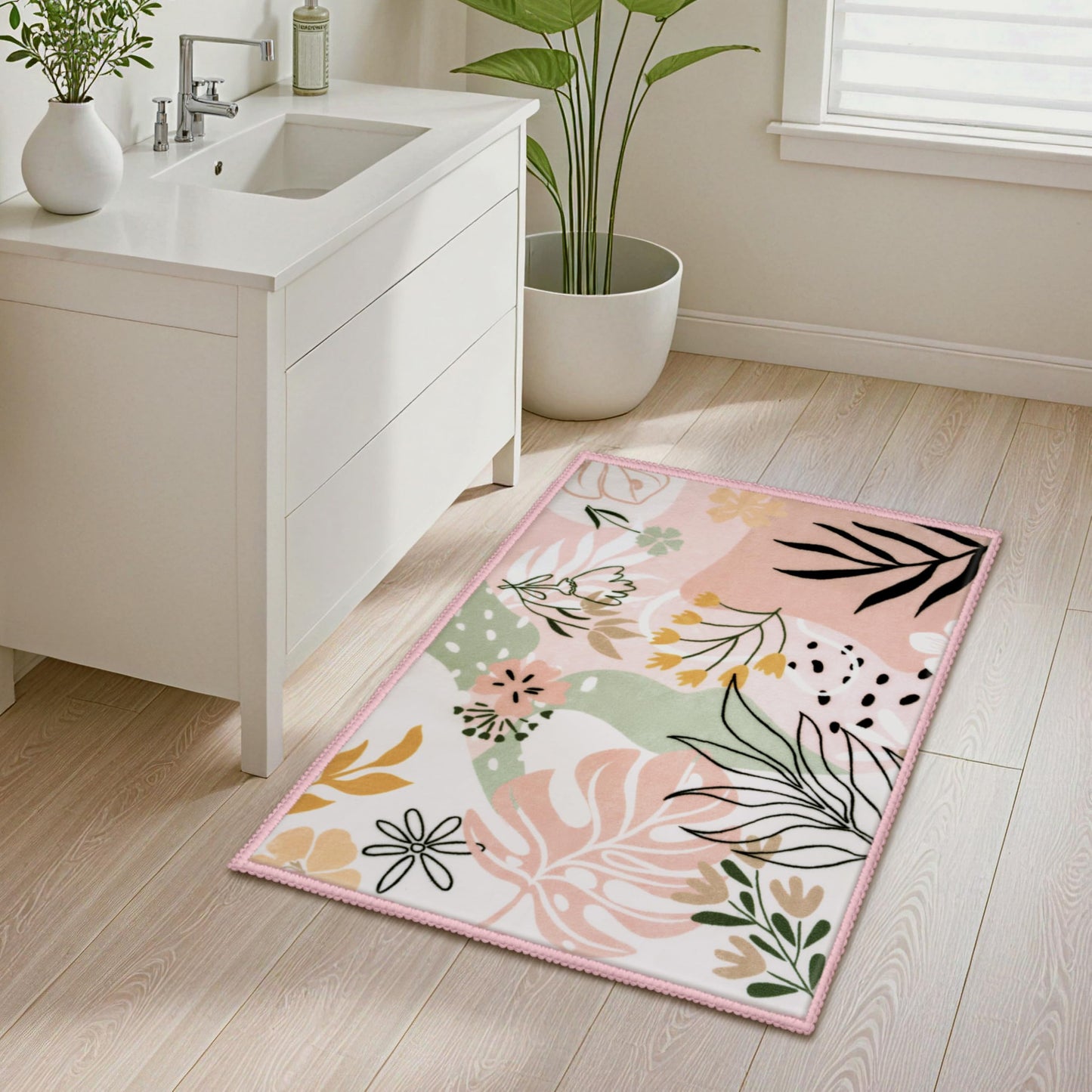 Joiedomi Door Mat Indoor Entrance 2x3 Machine Washable Art Floral Small Rugs for Entryway Non-Slip Rubber Backing Bath Mat Soft Area Rug Stain Resistant Waterproof Carpet for Bathroom Bedroom (Green)