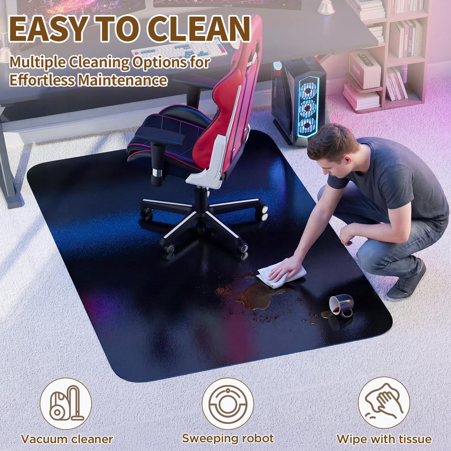 Office Chair Mat for Carpet 48”x 60”, Heavy Duty Desk Chair Mat for Low Pile Carpet with Cleats, Black Plastic Floor Mat for Gaming Chair, Smooth Rolling Carpet Chair Mat Protector