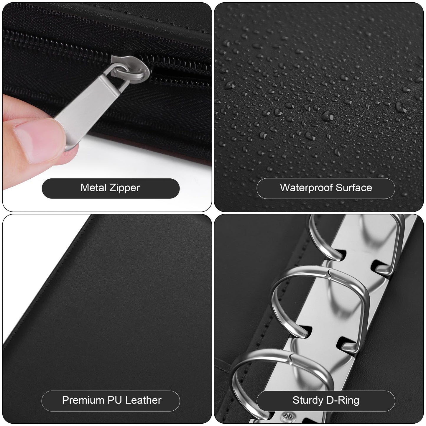 Antner Zippered 7 Ring Business Checkbook Binder Portfolio for 3-on-a-Page Business Checks, 600 Checks Capacity, PU Leather Check Book Binder Cover with Zipper Pouch & Dividers for 9x13 Sheets, Black